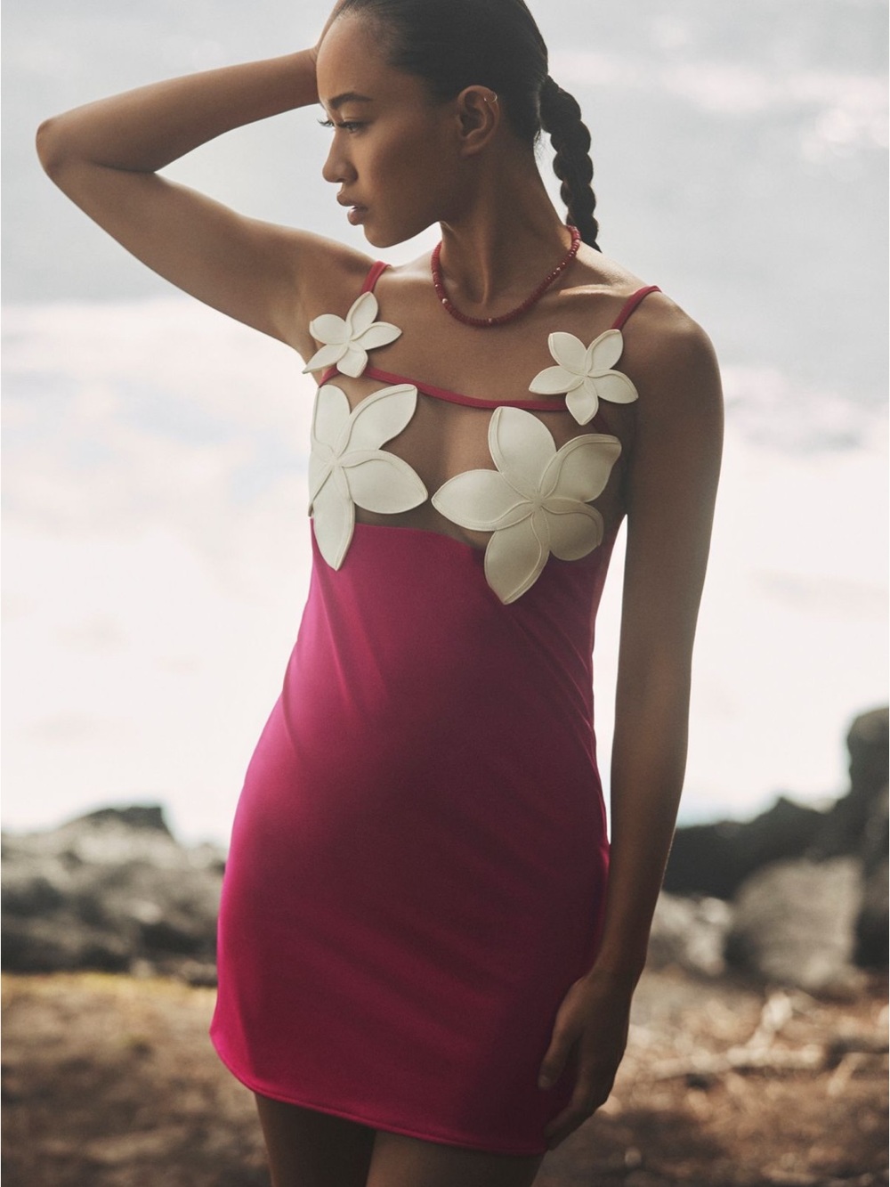 Bahia Maria x Anthropologie Plumeria dress. NWT Mini with White Floral Appliqué